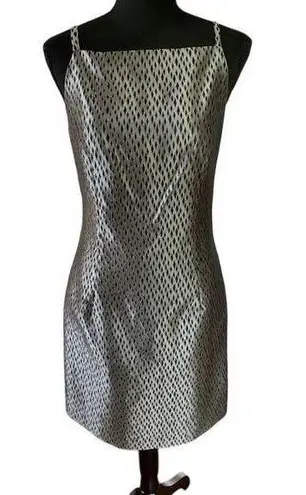 Alberto Makali Vintage 90s Silver & Black Geometric Slip Dress 4 – Sleek Satin Minimalist Look