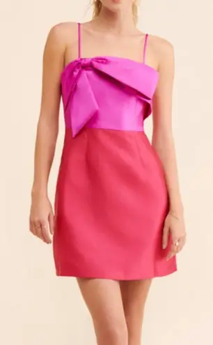 Hutch Serena Pink and Red Colorblock Bow Mini Dress Holiday Party Cocktail