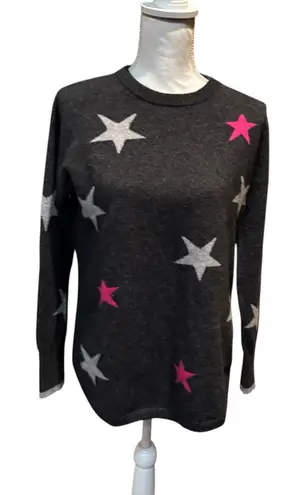 Catherine Malandrino Cashmere Sweater Medium Gray Star Print Pink Silver