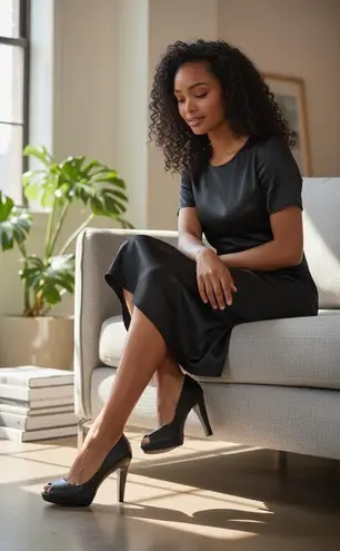 Westies Womens Black Platform Peep Toe Heels Elegant Chic Size 8