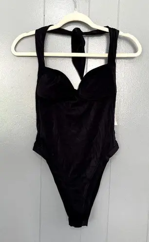 We Are HAH NEW  Noir Black Pull It Thru Soft Halter Boho Summer Bodysuit M