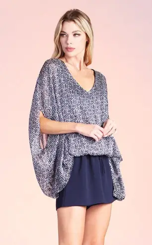 Tyche Starlet Print Oversized Caftan Batwing Chic Front Ruched Hemline Top M