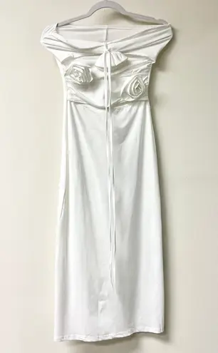 Savvy NWT Magda 3D Flower Sleeveless Halter Beach Midi Dress White Womens Size L