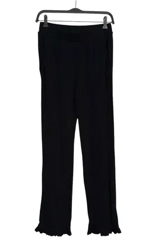 n:philanthropy Talker Rib Knit Ruffle Hem Black Elastic Waist Pants SMALL