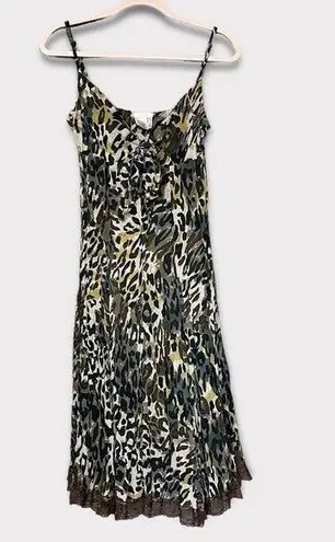 Cache Midi Dress Size Small Lace Trim Cheetah Print Y2K Adjustable Black Brown