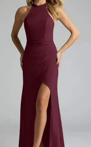 Azazie Galicia Burgundy Cabernet Mermaid Maxi Dress with Halter Neck sz A12 NWT