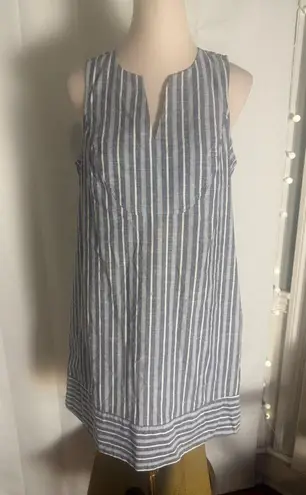 Daniel Cremieux Cremeux Blue White Striped Linen Blend Sleeveless Dress Pockets Size M