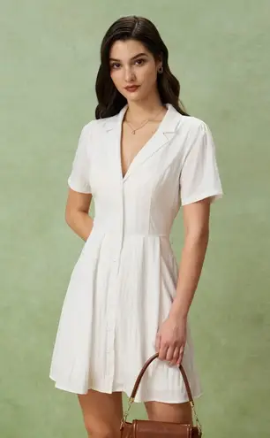 Rihoas White Puffed Sleeve Button Mini Dress Size M