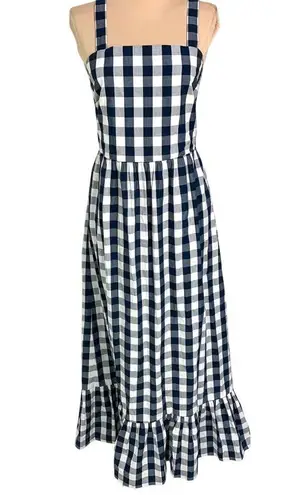 J.Crew Blue White Buffalo Gingham Check Midi Dress Size S Nautical Resort Rush