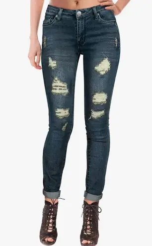Hybrid & Company Women's Comfy Stretch Ripped Skinny Jeans Blue Size undefined