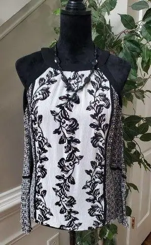 Inc international  Concepts White Floral Cold Shoulder Long Sleeve Top Blouse M