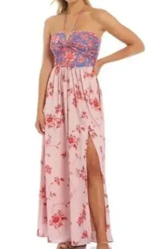 Badgley Mischka Belle Dress Delaney Floral Halter Tie Neck Lined Maxi Sz 6 NWT
