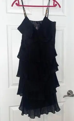 Formal Black Dress Wood Beads Strap by Robbie B Size 12 100% Cotton Lined Ruffle