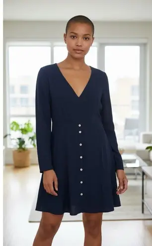 Hutch Willow Dress Navy Blue V- Neck Long SleeveButton Front Fit Flare Mini Sz S