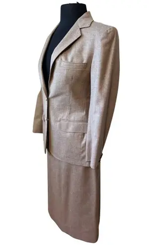 Vintage 80s Brown Blazer Gold Button Midi Skirt Suit Van Julian 6 Single Breast Tan