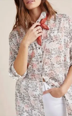 Anthropologie Enchanted Oversized Cotton Cream Floral Button Up Shirt size M/L - Image 1