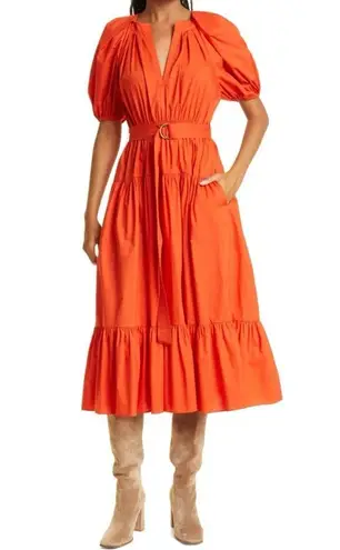 Ulla Johnson NWT Josefina Dress in Nasturtium Orange Puff Sleeve Tiered Pleated