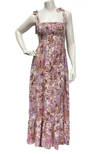 No Comment Women’s floral smocked tie shoulder midi dress small