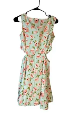 Day & Night Baby Blue Pink Floral Cut Out Sleeveless Dress Women Sz Med