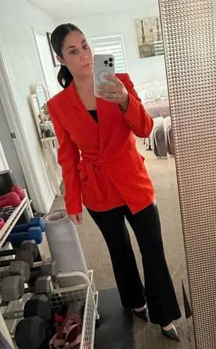 BOSS Women's Orange Red Tie Wasit Collared Jawana Blazer Jacket Size US 0