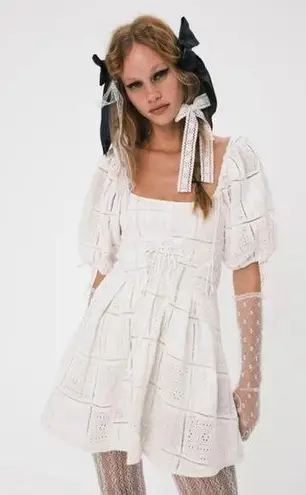 For Love & Lemons  Everette Mini Dress Ivory Size Small NWT Lace Up Detail Eyelet