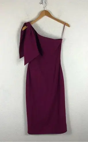 Dress the Population Tiffany Magenta One Shoulder Bow Crepe Midi Dress Small