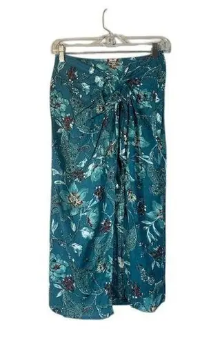 Band of the Free Teal Blue Floral Bohemian Wrap Style Long Maxi Skirt Women Med