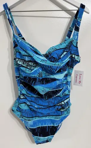 Love My Curves Style 344 Size 16 1x One Piece Swimsuit Resort Beach Blue NWT