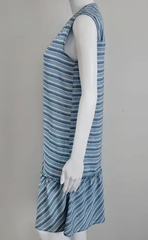 Sharagano Sharango Blue & White Striped Sleeveless Tencel® Peplum Dress Size Small