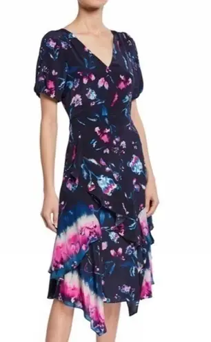 Tanya Taylor Navy Silk Floral Midi Dress NWT