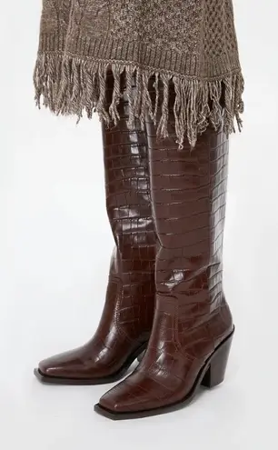 Loeffler Randall Lynn Snip Toe Croc Embossed Block Heel Boots Leather Sz 5.5 NIB