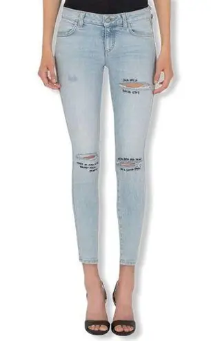 Siwy Hannah Skinny Light Wash Embroidered Quote Distressed Jeans 7 Day Weekend Size 27