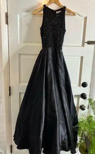 Vintage Victoria Embellished Beaded Sequin Ball Gown Dress Silk Black Womens 2