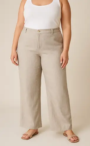 Coldwater Creek Linen Wide Leg Pants 18W Beige Relaxed Fit Coastal Boho