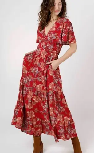 Band Of The Free Abilene V Neck Floral Maxi Dress BoHo Sz Small NWT Red