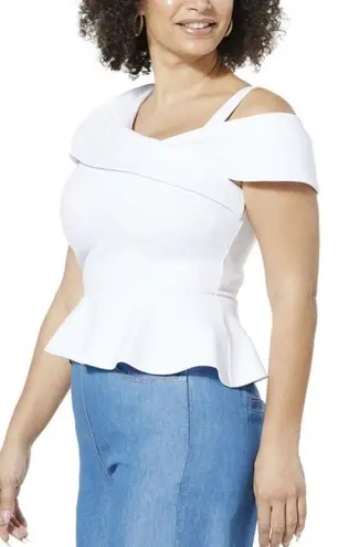 HFR x Undra Celeste Ponte Knit Origami Top Sea Salt Asymmetrical White Peplum Size XS