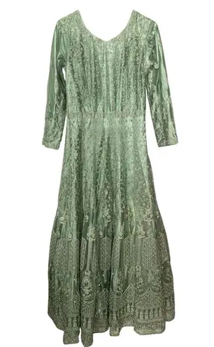 Mint Green Embroidered Anarkali Gown – Indian Pakistani Party Dress