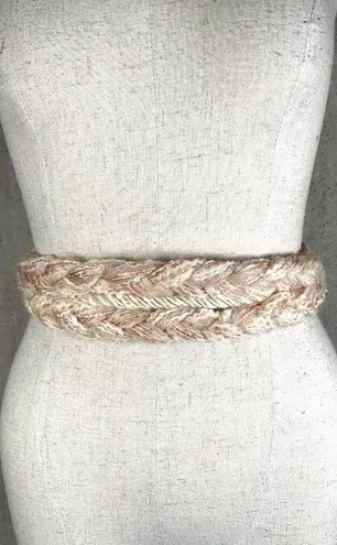 Vintage Statement Braided Waist Belt Womens Ivory Pink Tie Fabric 80s 90s Boho
