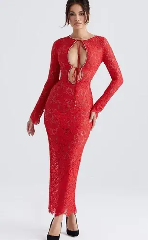 House Of CB  Lisandra Red Lace Maxi Dress XS