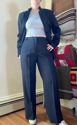 Max Mara Vintage Italian Wool Black Pinstripe Suit // Size 32” waist