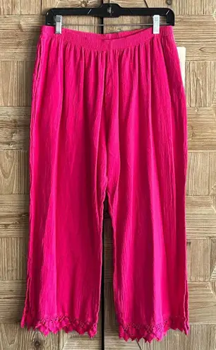 NWT Manta Del Lago Pants Sz XL Hot Pink Crochet Hem Cropped Boho