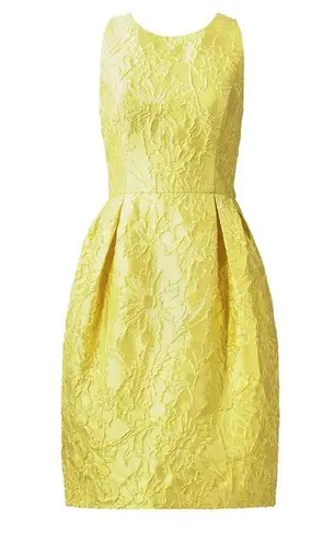 Carmen Marc Valvo  Lemon Floral Jacquard Dress