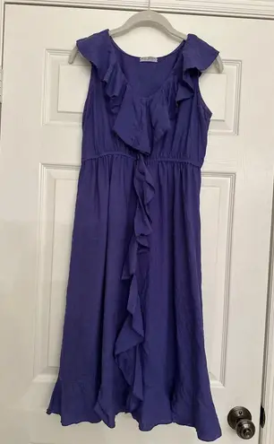 Russ Berens Malibu 100% Linen Dress Ruffle Women’s S Purple Hand Colored