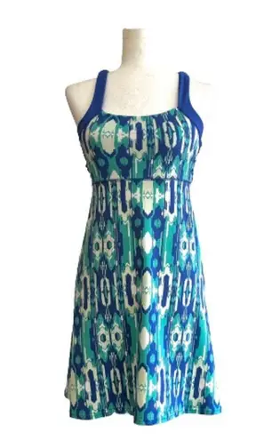 Soybu Dress Blue Green Print Strappy Twist Back Athletic Casual Stretch Size XS