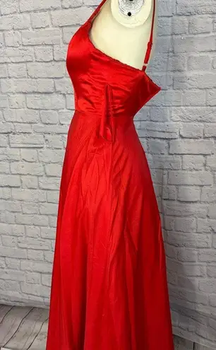Handmade Red V Neck Spaghetti Straps Tulle Beaded Lace Long Evening Prom Dress size small