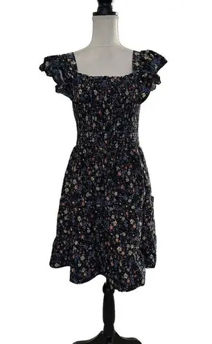 Time And Tru Smocked Eyelet Floral Dress Flutter Sleeve Size S 4-6 Spring Summer