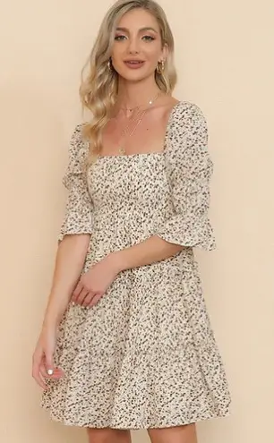 Exlura Womens Floral Tiered Babydoll Mini Dress Peasant Size XL Square Neck Boho