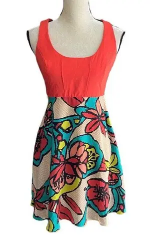 Judith March Stunning open back dress, orange top with bright floral skirt