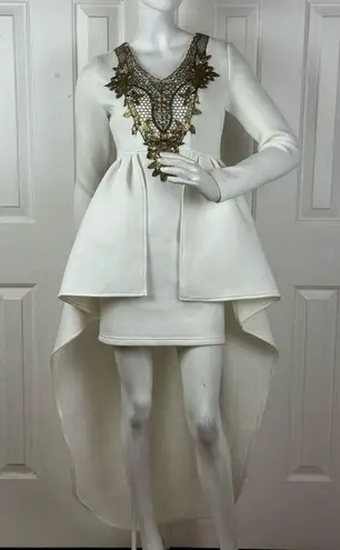 Eien U.S.A Elegant White and Gold High Low Dress Size Small