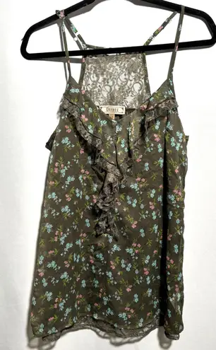 Decree Olive Green Floral Ruffle Lace Fairy Grunge Cami Racerback Tank Top Cottage L